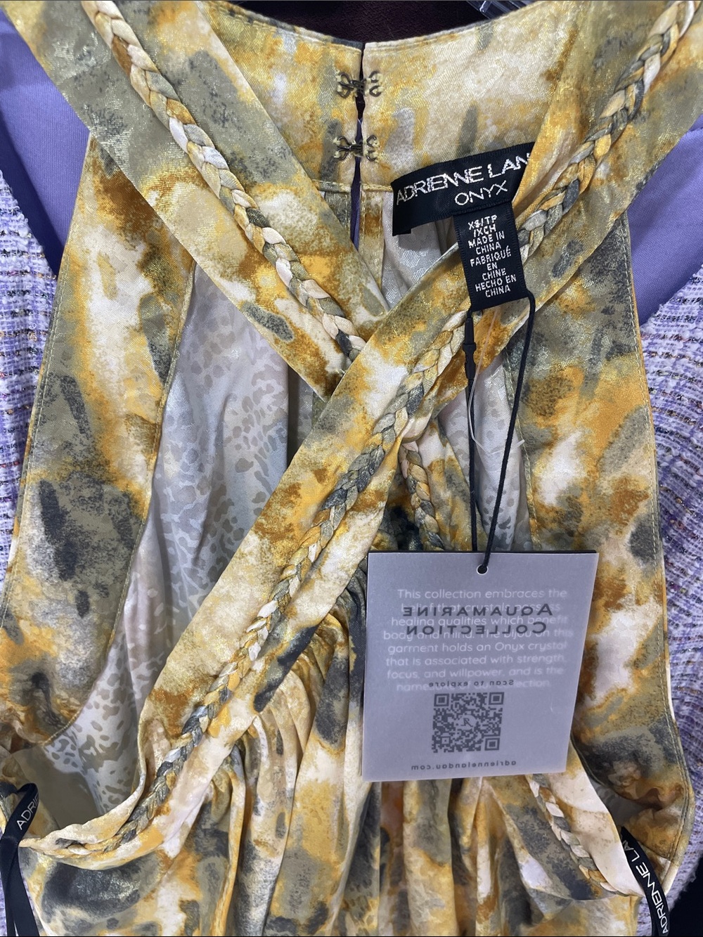 Adrienne Landau Yellow and Gray Marble-Print Camisole with Braided Straps